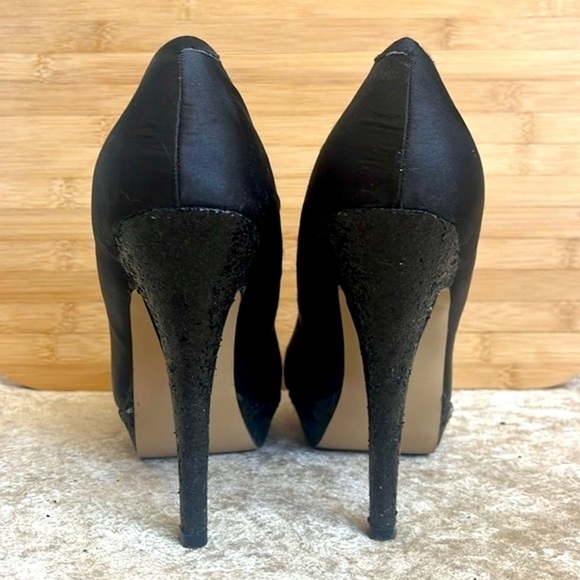 Steve Madden Black 5" High Heels Platform Pumps Satin Black Glitter Sexy Formal - Picture 7 of 16